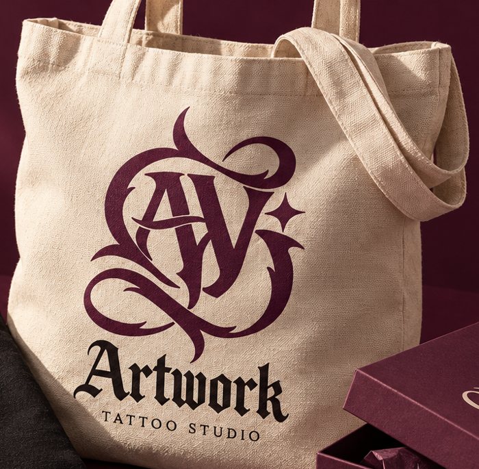 Borsa in tela con monogramma Prugna e logotipo Artwork