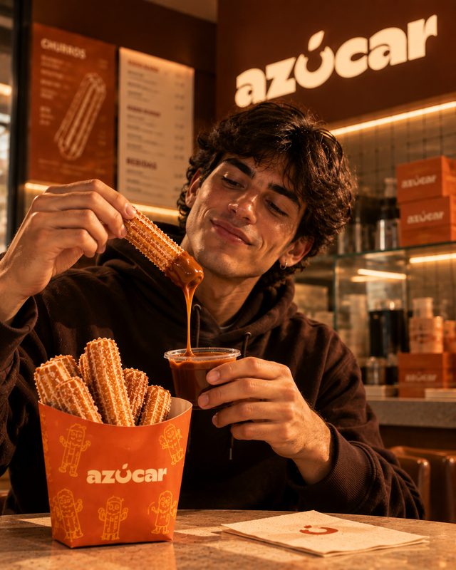 Ragazzo che intinge un churro nel dulce de leche