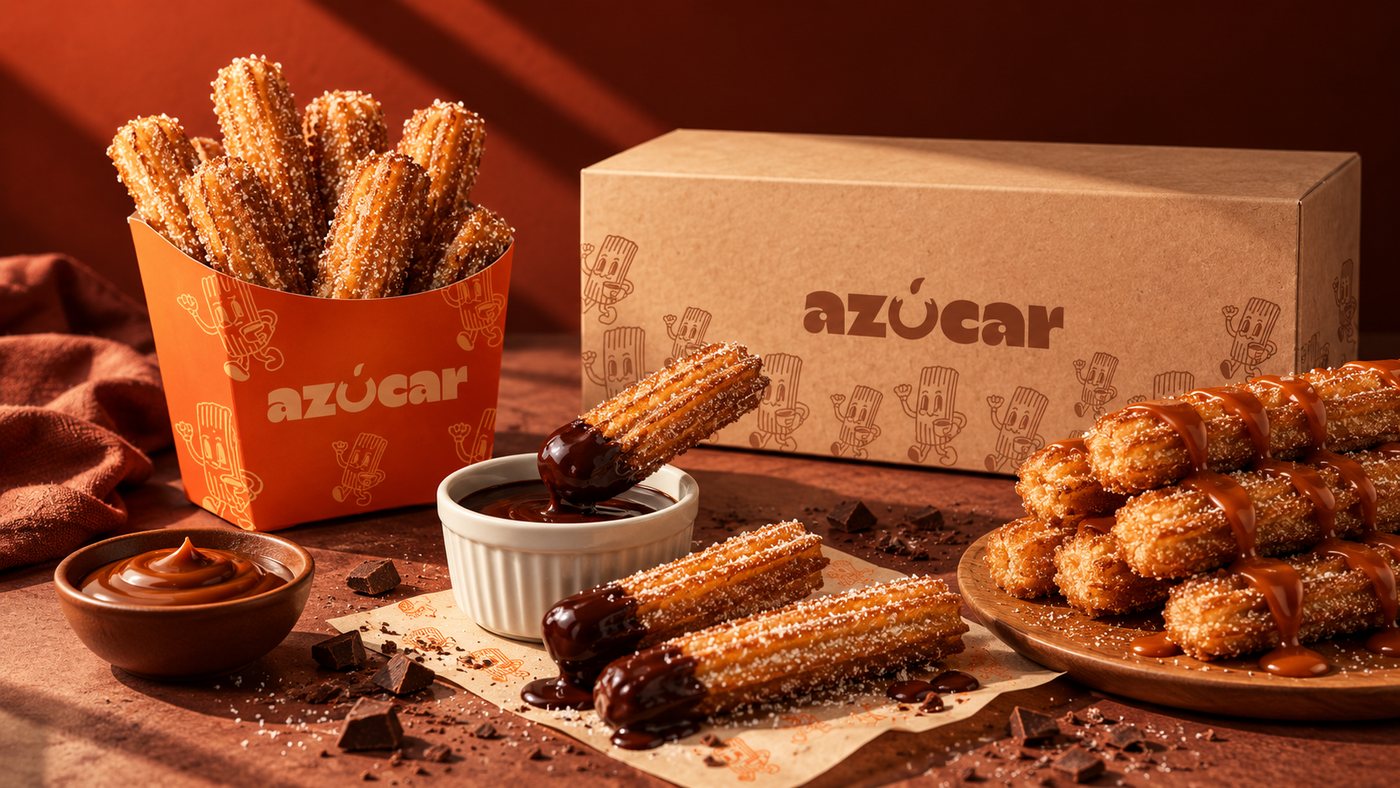 Packaging Azúcar: box, cono e churros
